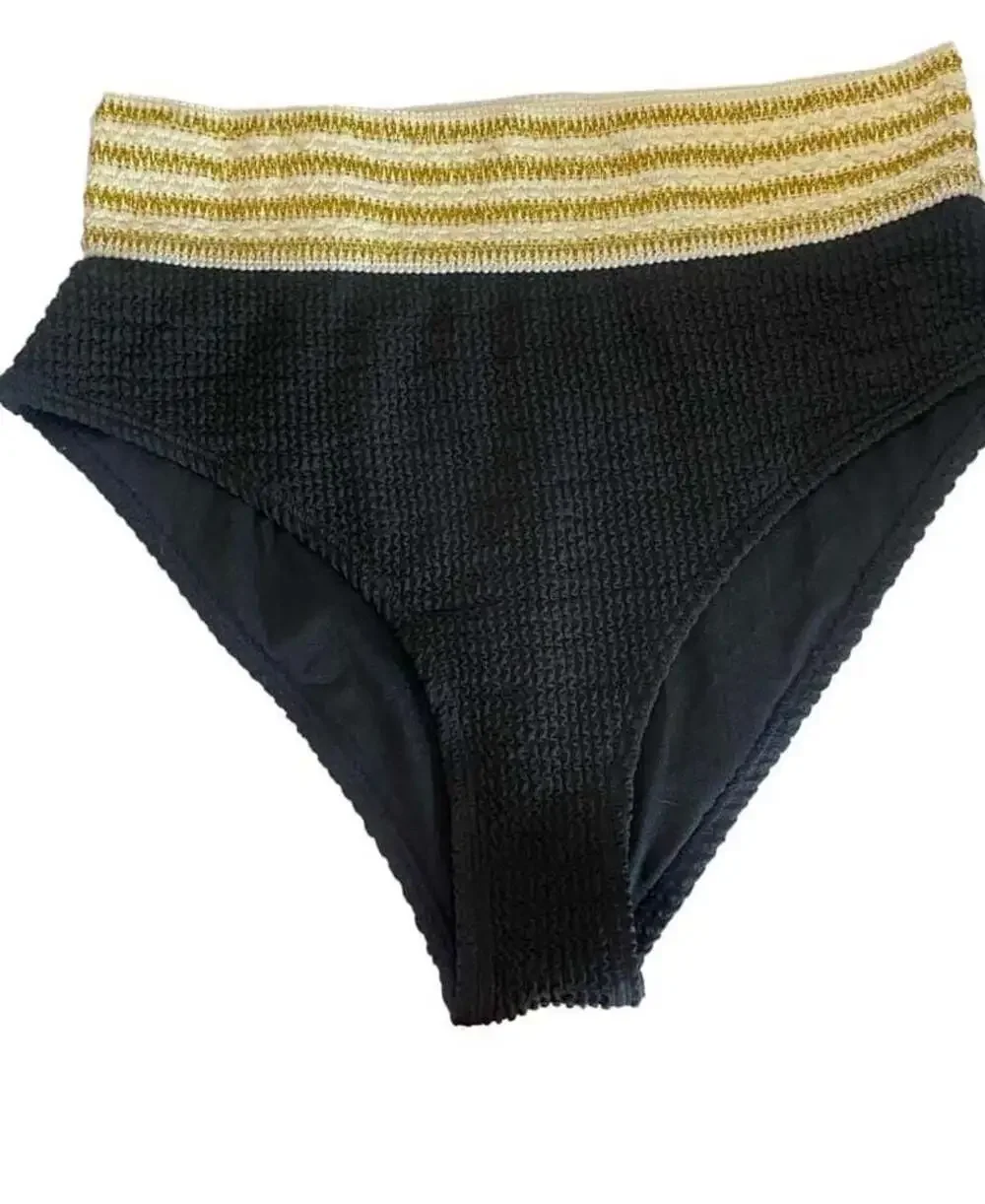 NEW Cupshe Metallic Striped Wrap Bralette and High Waist Bikini Set size medium